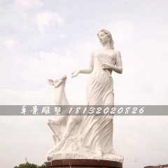 鹿與美女石雕，漢白玉公園石雕