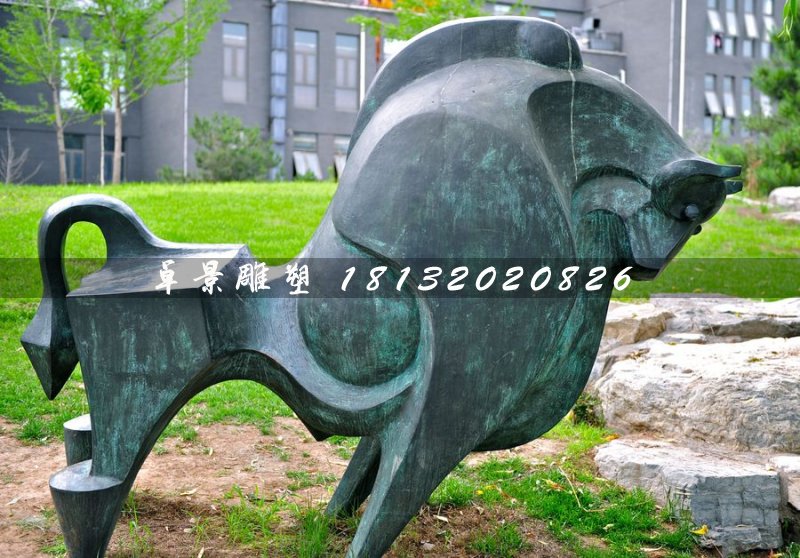 青銅牛，公園抽象動(dòng)物雕塑