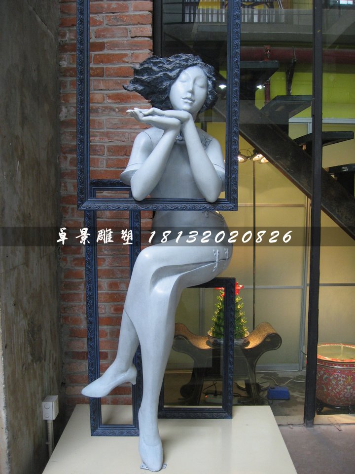 旗袍少女雕塑，玻璃鋼人物