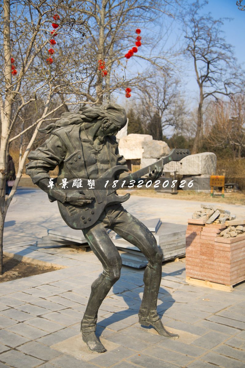 吉他手銅雕，公園人物銅雕 (3)