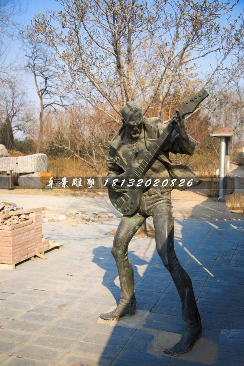 吉他手銅雕，公園人物銅雕 (2)