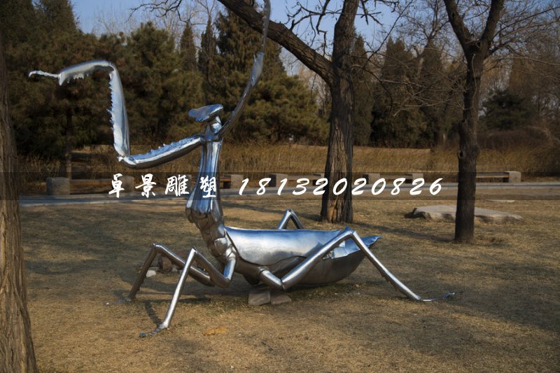 不銹鋼螳螂雕塑，昆蟲雕塑