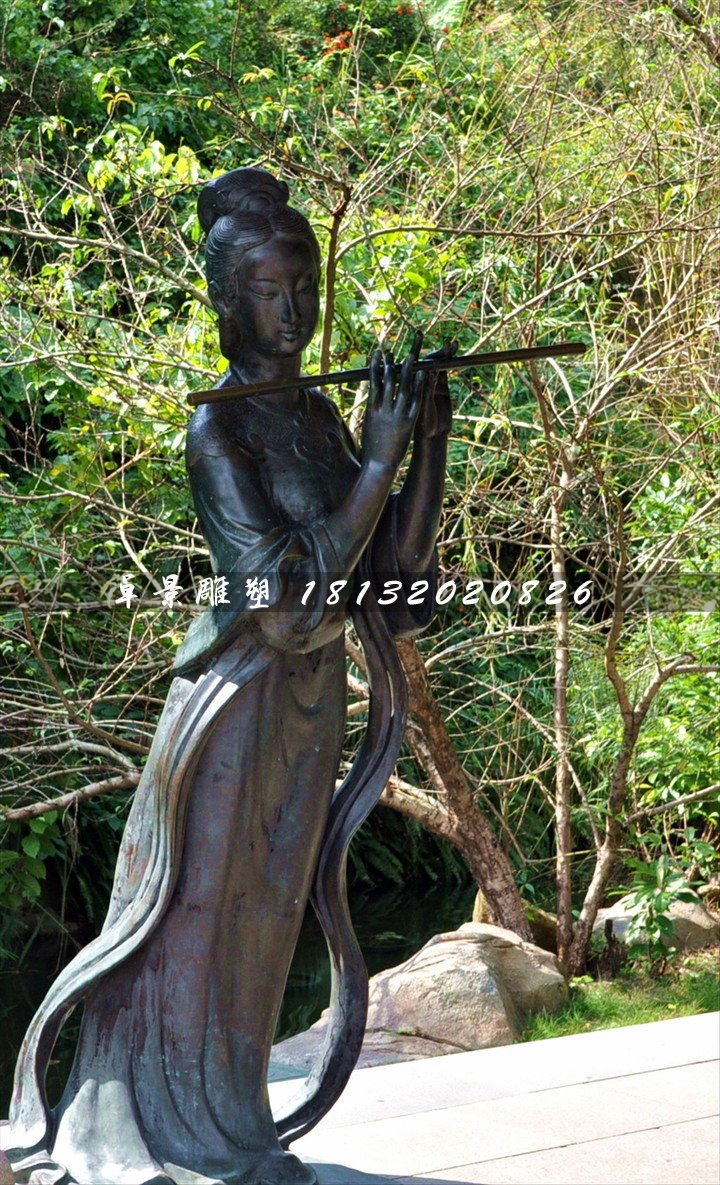 古代樂妓雕塑，公園人物銅雕 (2)