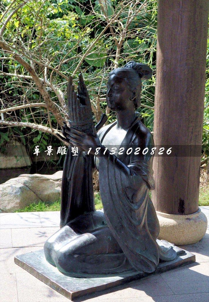 古代樂妓雕塑，公園人物銅雕 (4)