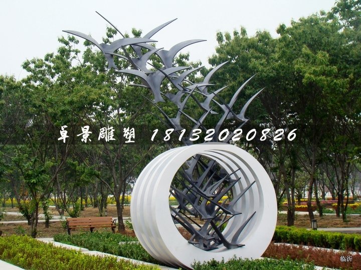 不銹鋼抽象大雁雕塑，公園景觀雕塑
