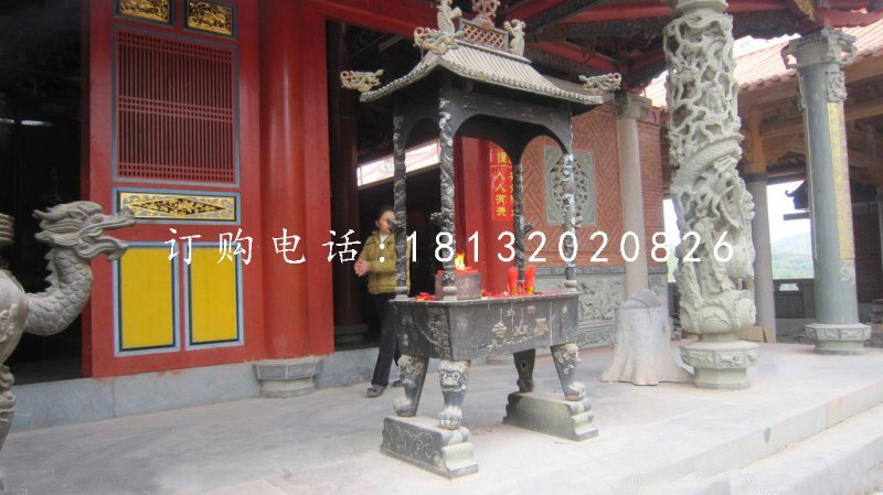 銅雕香爐，寺廟方形香爐銅雕