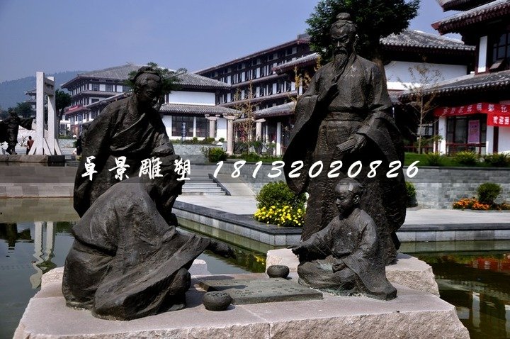 古人對弈銅雕，公園景觀雕塑