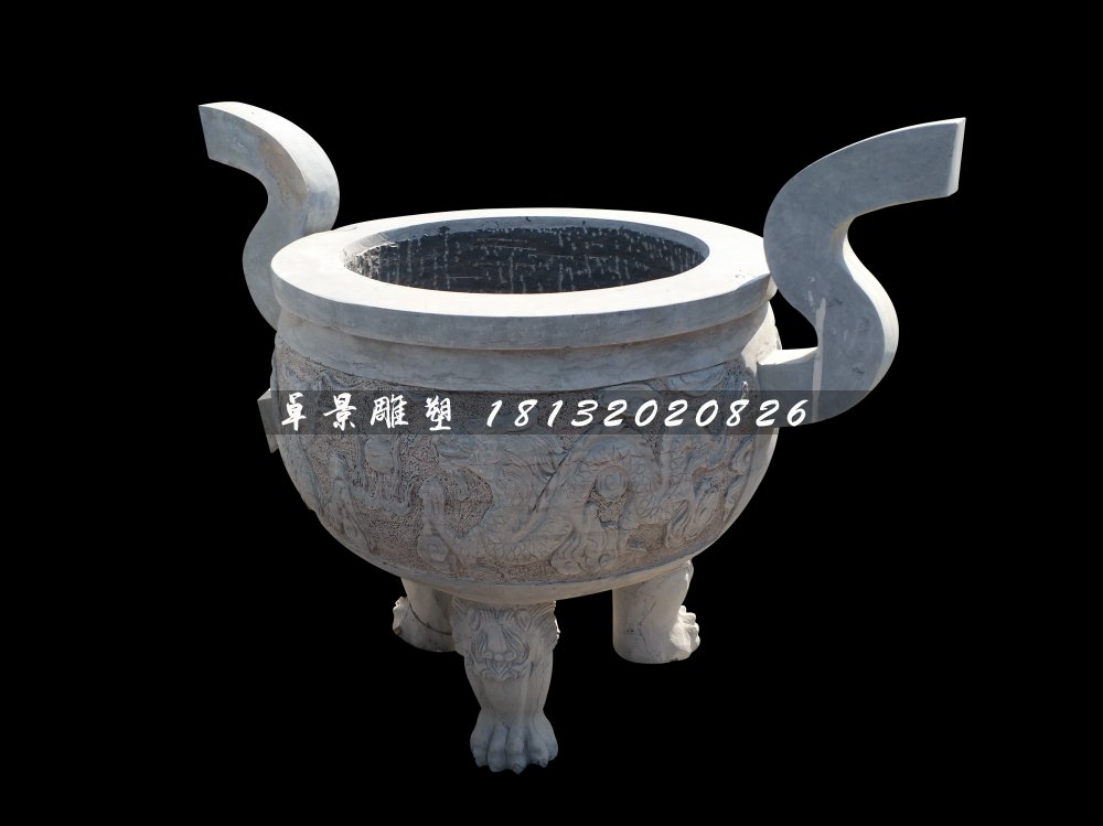 三足香爐，寺廟圓香爐石雕