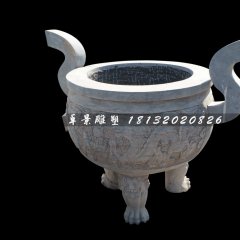 三足香爐，寺廟圓香爐石雕