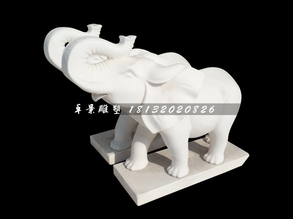 石雕大象,漢白玉象鼻向上大象