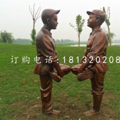 小孩斗雞銅雕，公園人物雕塑