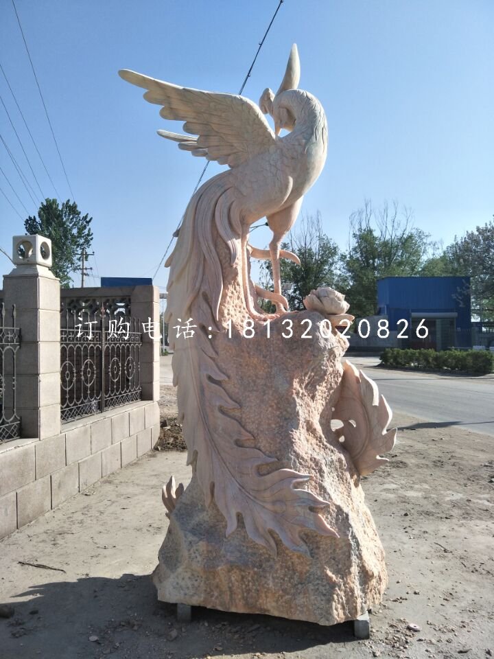 石雕鳳凰，晚霞紅神獸