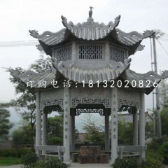 八角涼亭石雕，青石涼亭雕塑