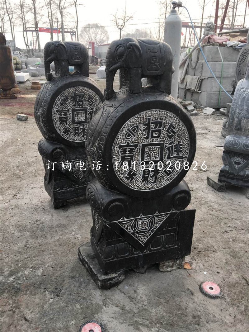 抱鼓石雕塑，小象門墩雕塑