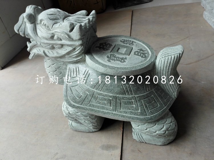 背著銅錢的龍龜石雕，青石龍龜 (3)