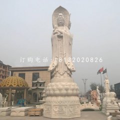 大型三面觀音石雕，漢白玉佛像