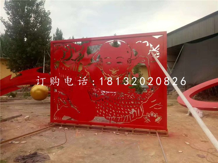 小孩鯉魚剪紙雕塑，不銹鋼景觀雕塑