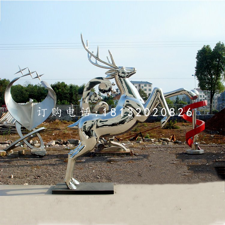 馴鹿雕塑，不銹鋼動物雕塑