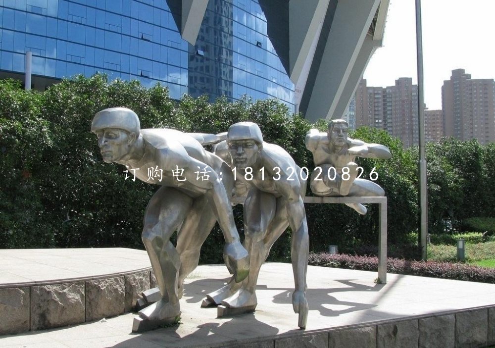 不銹鋼滑冰雕塑，不銹鋼運動員雕塑