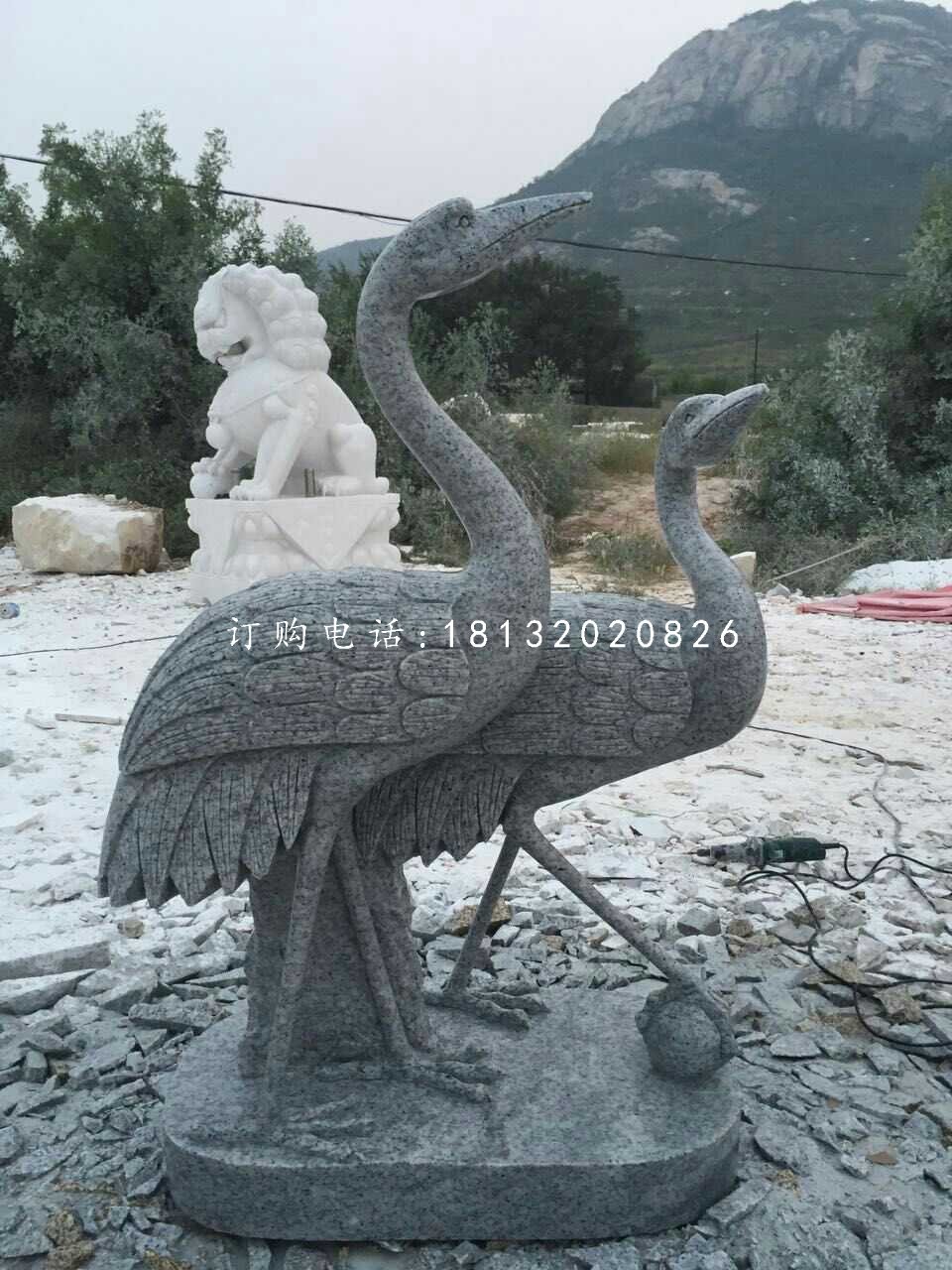 青石仙鶴雕塑，動物石雕
