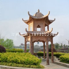 公園石亭子，晚霞紅雙層涼亭