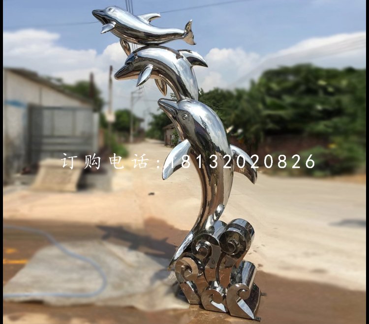 海豚戲水雕塑，不銹鋼動(dòng)物雕塑