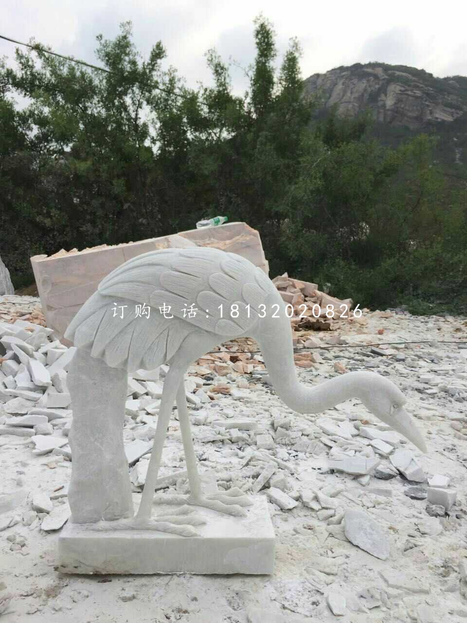 公園仙鶴石雕，漢白玉仙鶴