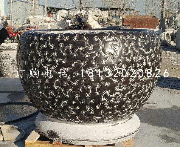 圓形水缸石雕，青石水缸