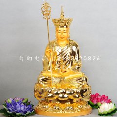 貼金地藏王銅雕，坐式佛像銅雕