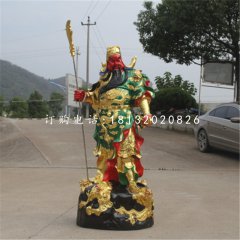 玻璃鋼彩繪關(guān)公，拿刀關(guān)公刀雕塑