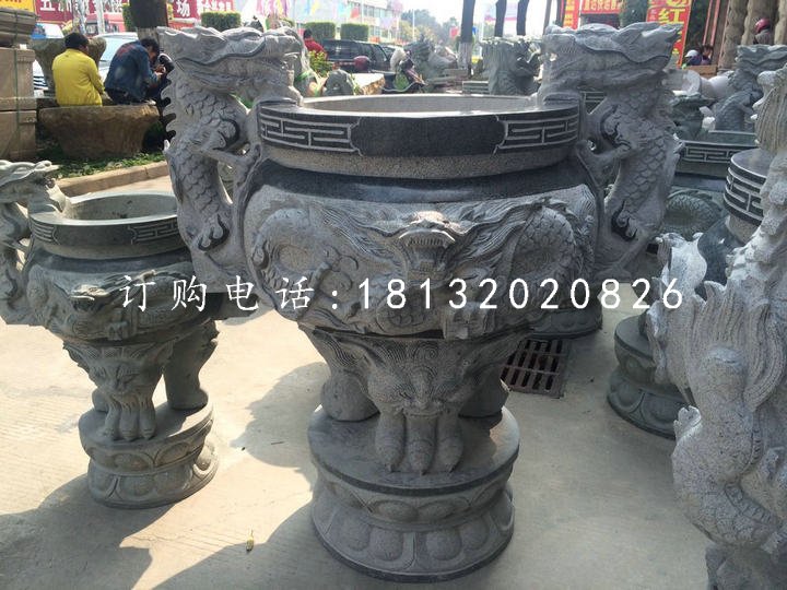 青石香爐，寺廟三足香爐
