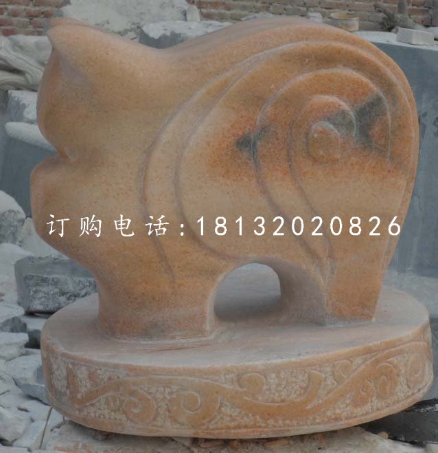 十二生肖石雕，晚霞紅抽象動物 (3)