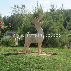 小鹿石雕，晚霞紅動物雕塑