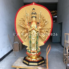 貼金千手觀音，玻璃鋼立式佛像