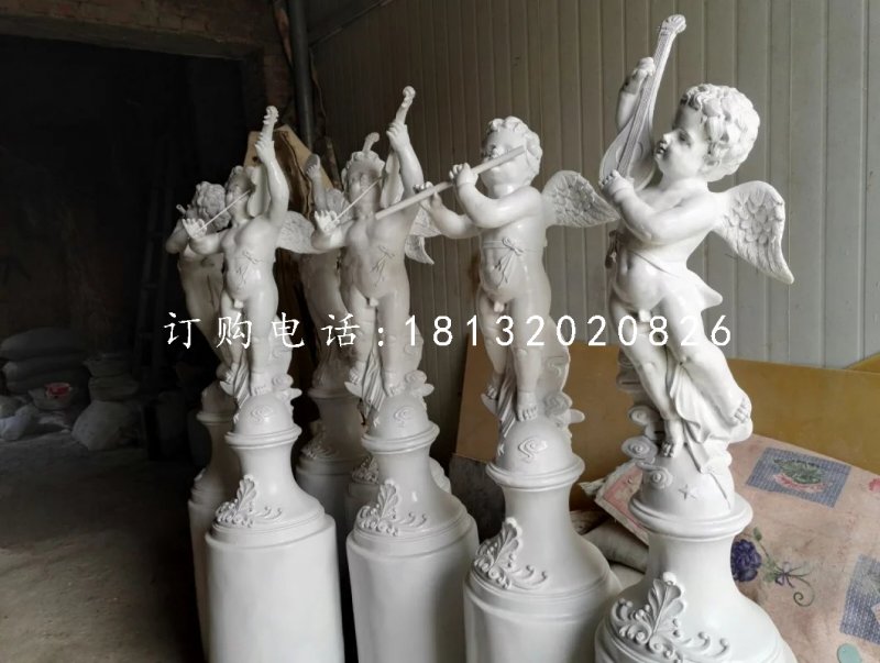 玻璃鋼吹拉彈唱雕塑，四小天使雕塑 (2)