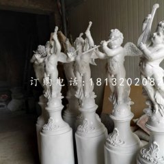玻璃鋼吹拉彈唱雕塑，四小天使雕塑