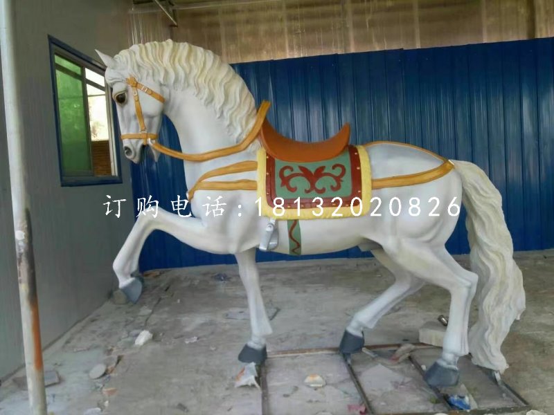 白馬坐騎雕塑，玻璃鋼動物雕塑 (2)