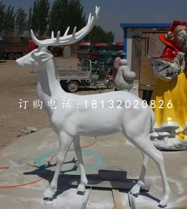 玻璃鋼白色小鹿雕塑，公園動(dòng)物雕塑 (1)