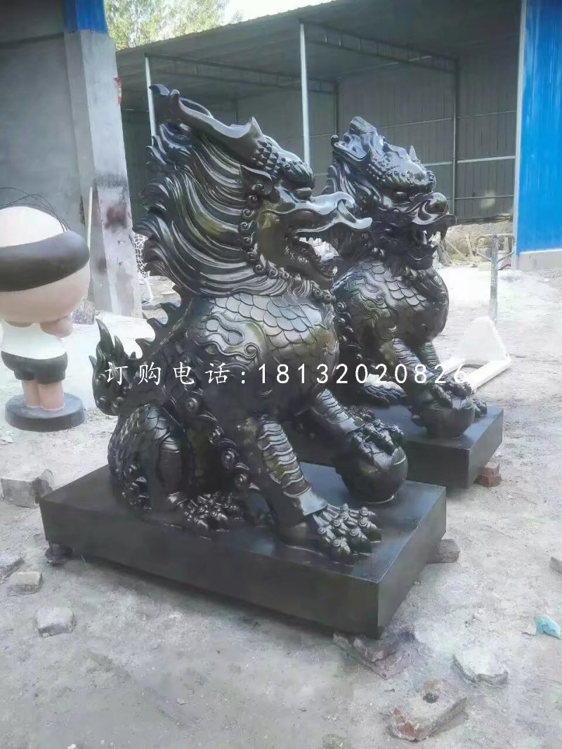 麒麟雕塑，玻璃鋼仿銅神獸 (2)