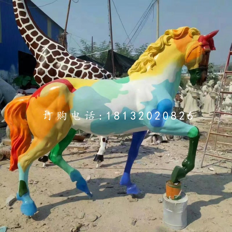 彩繪獨(dú)角獸雕塑,玻璃鋼馬