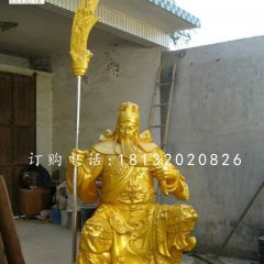 坐式持刀關(guān)公，玻璃鋼人物雕塑
