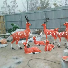梅花鹿群雕塑，玻璃鋼公園動(dòng)物雕塑