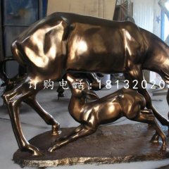 母子鹿雕塑，玻璃鋼仿銅動物雕塑