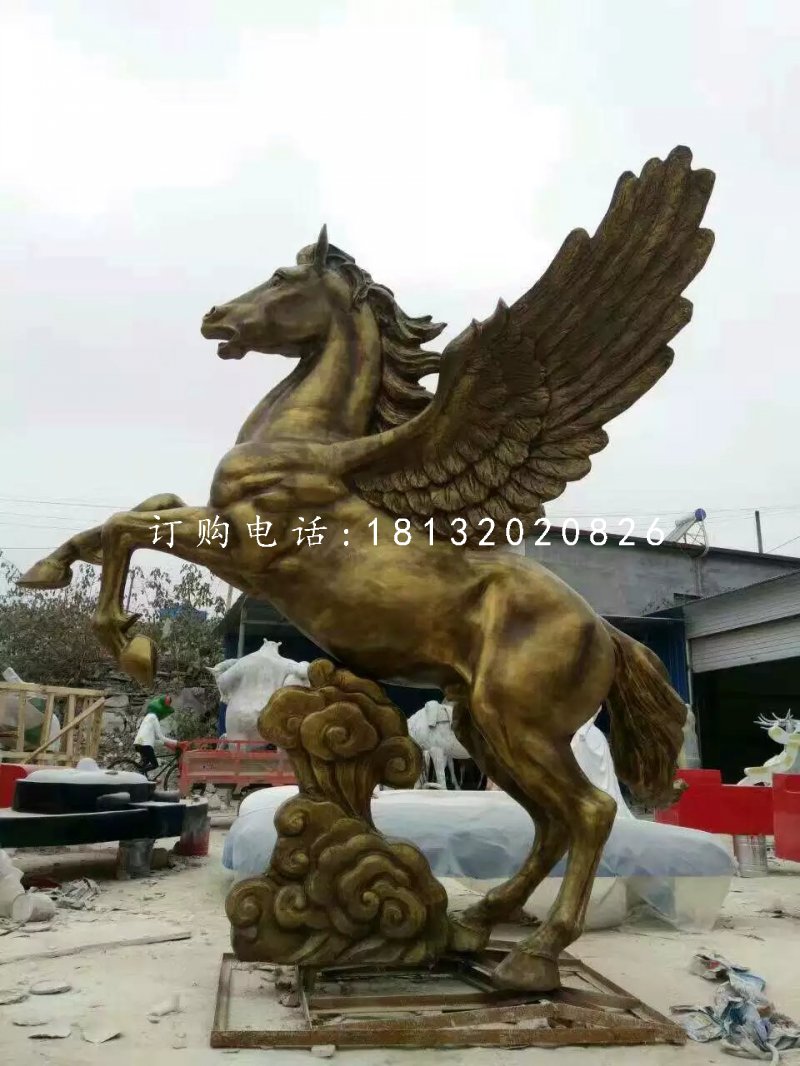 馬踏祥云雕塑，玻璃鋼仿銅飛馬 (1)
