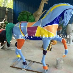 玻璃鋼彩繪馬雕塑，公園動(dòng)物雕塑