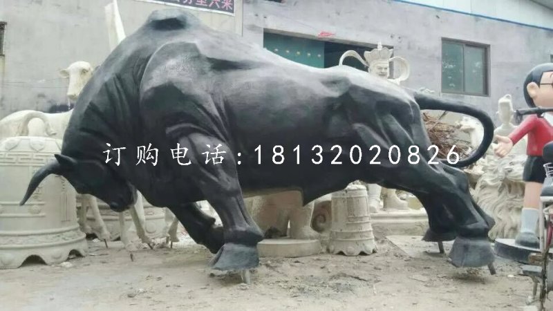 玻璃鋼拓荒牛雕塑，仿銅動(dòng)物雕塑