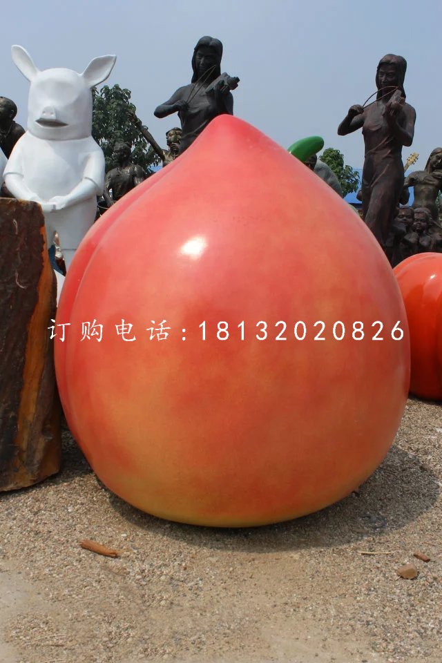 玻璃鋼桃子雕塑，仿真水果雕塑