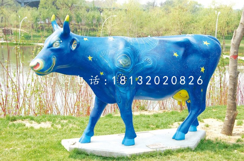 彩繪牛,玻璃鋼公園動物雕塑