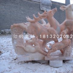 跳躍的小鹿，晚霞紅動物雕塑