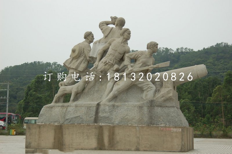 清朝人抗擊倭寇石雕，廣場紀(jì)念石雕